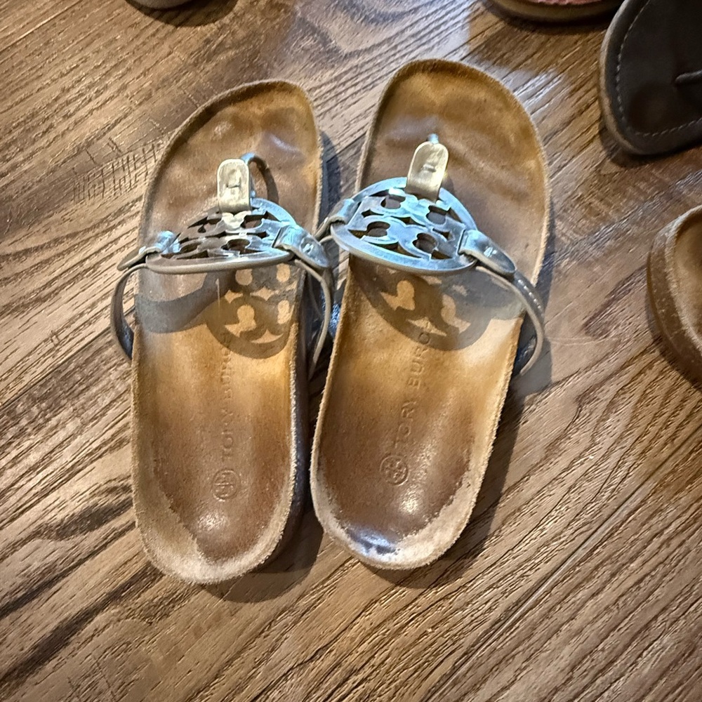 Tory Burch Metallic Silver Slides